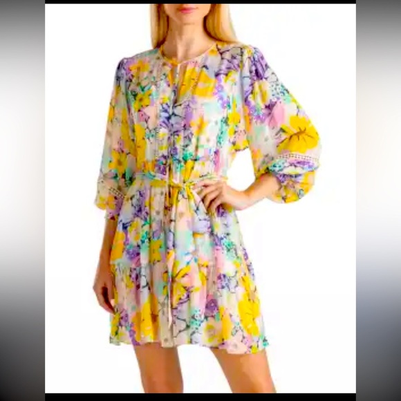 Yellow Shoshanna Larissa Keyhole Floral-Print Dress $389  formal spring party - Picture 1 of 5